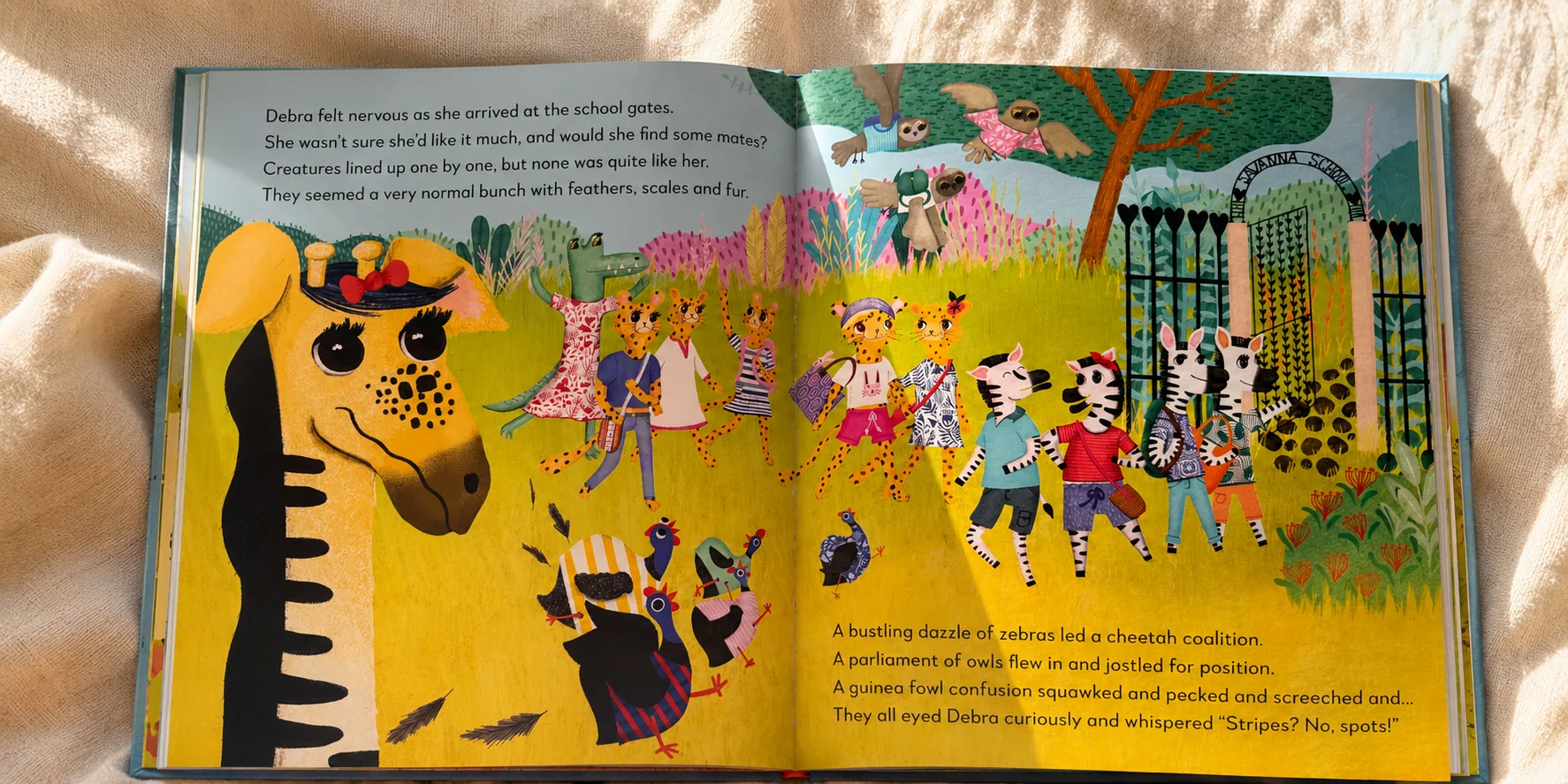 Spread — Debra arrives nervously at the savanna school gates
