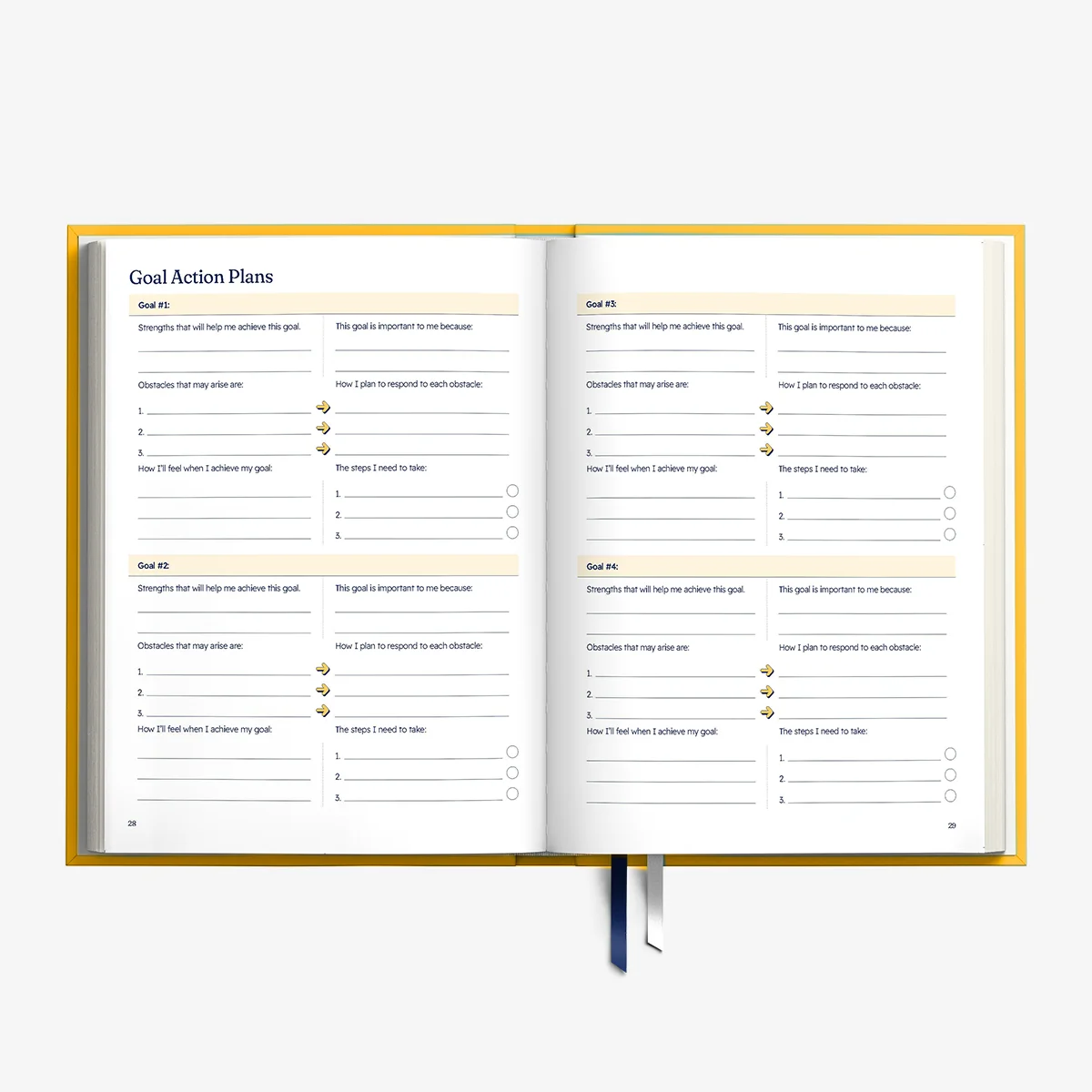 Goal action plan pages inside the Wisely planner